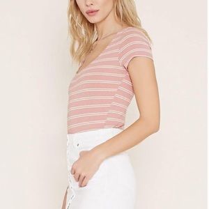 Forever 21 Striped Blush Bodysuit